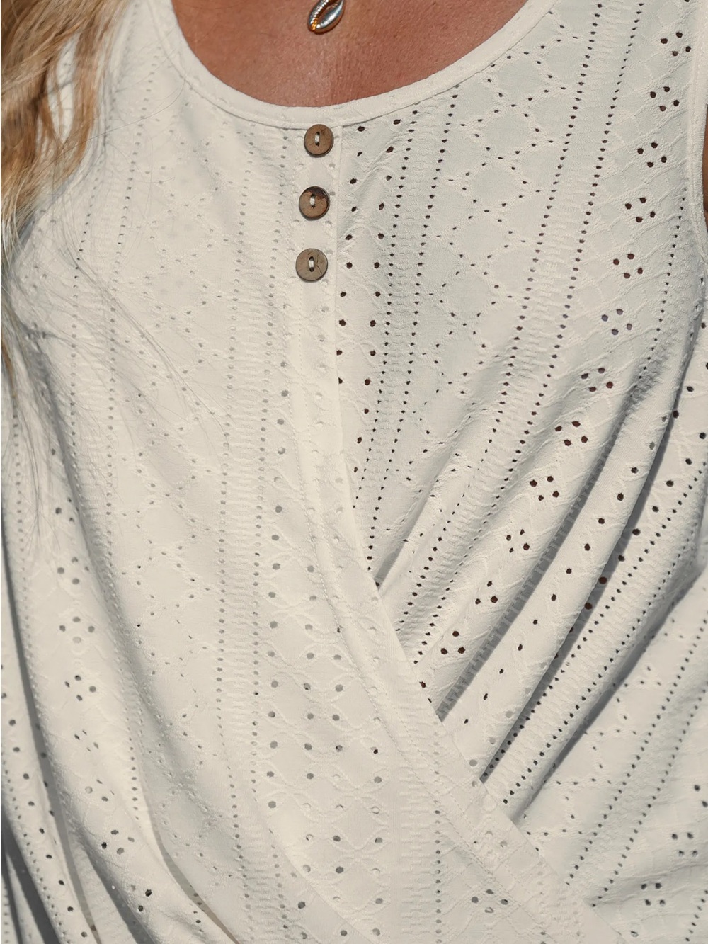 Cupshe Cream Eyelet Crochet Twist-Hem Sleeveless Tank - Picture 6 of 6